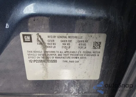 2014 Chevrolet Cruze 1Lt Auto z USA, uszkodzony, nr VIN 1G1PC5SB4E7333293